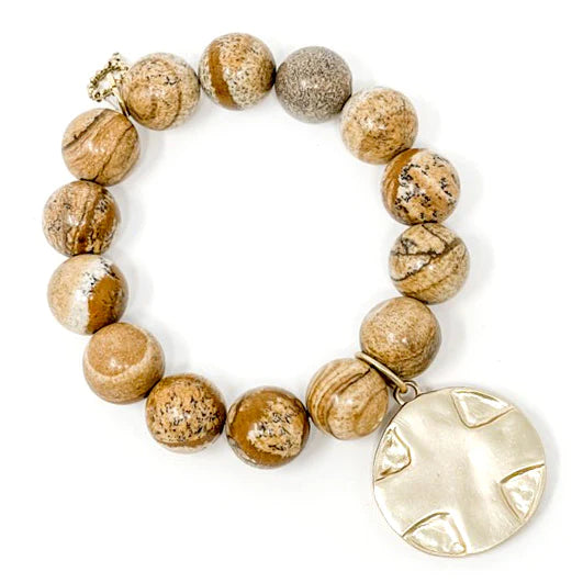 POWERBEADS BY JEN Picture Jasper with Gold Lord's Prayer