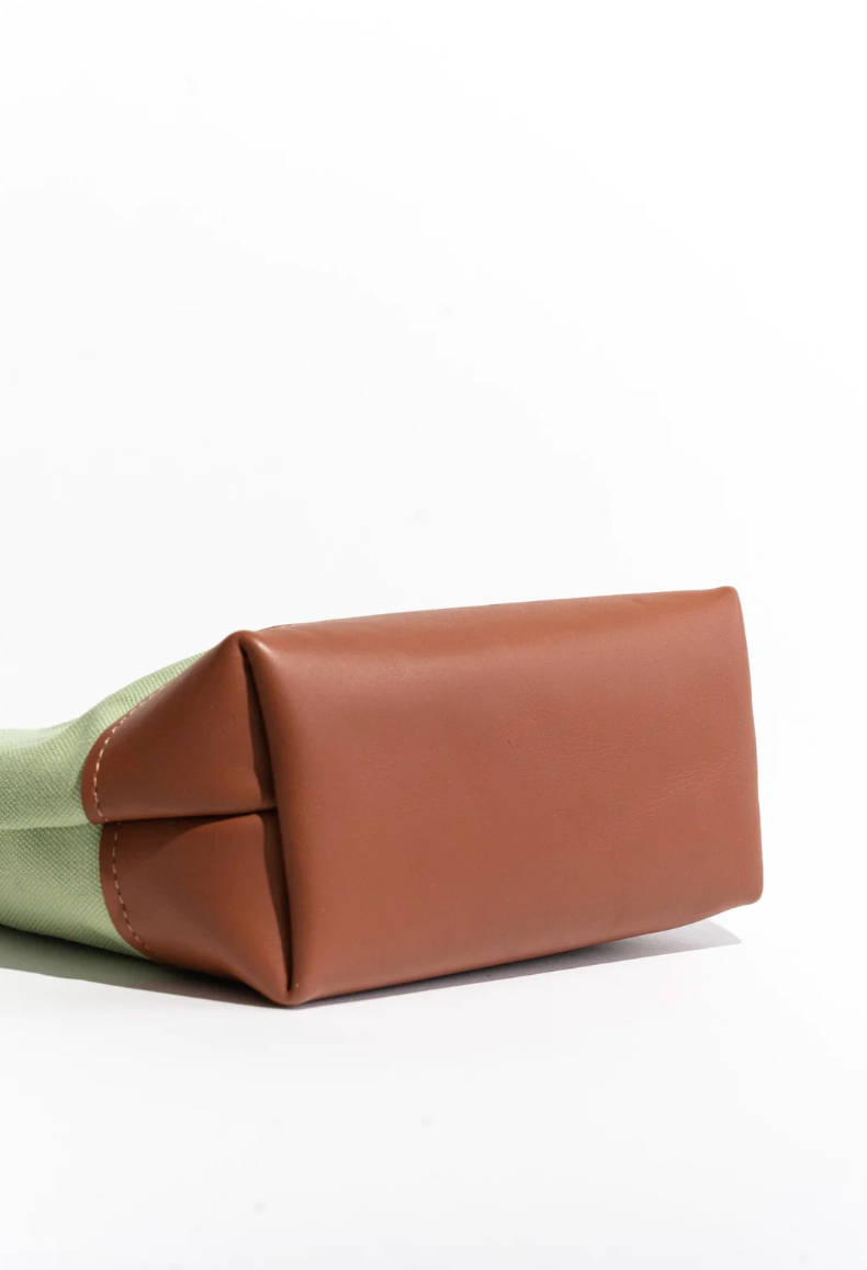 R. RIVETER Betsy Canvas Bucket Bag - liberty green + tan leather