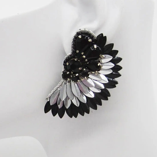 FABULOUS MJ Colorful Beaded Feather Statement Post Earrings - BKSILVER