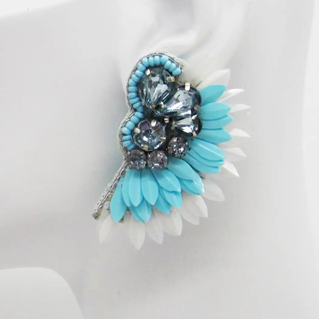FABULOUS MJ Colorful Beaded Feather Statement Post Earrings - TQ