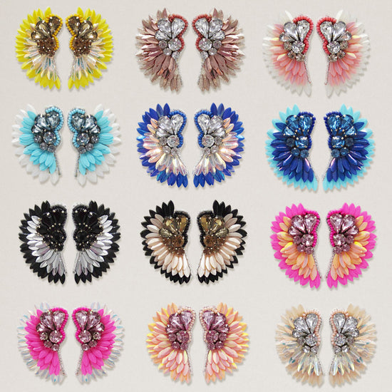 Load image into Gallery viewer, FABULOUS MJ Colorful Beaded Feather Statement Post Earrings - BLUE
