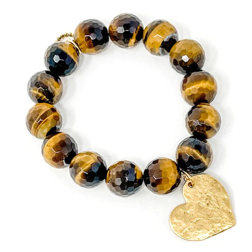 POWERBEADS BY JEN Faceted Tiger Eye with Gold Hammered Heart