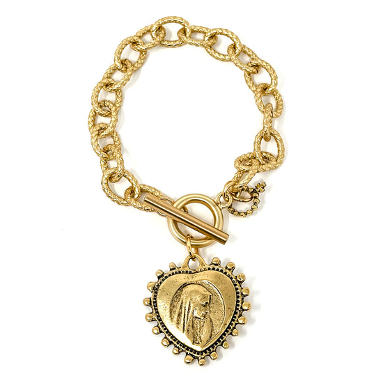 POWERBEADS BY JEN Twisted Chain Toggle Bracelet featuring Jen's Gold Mary Heart