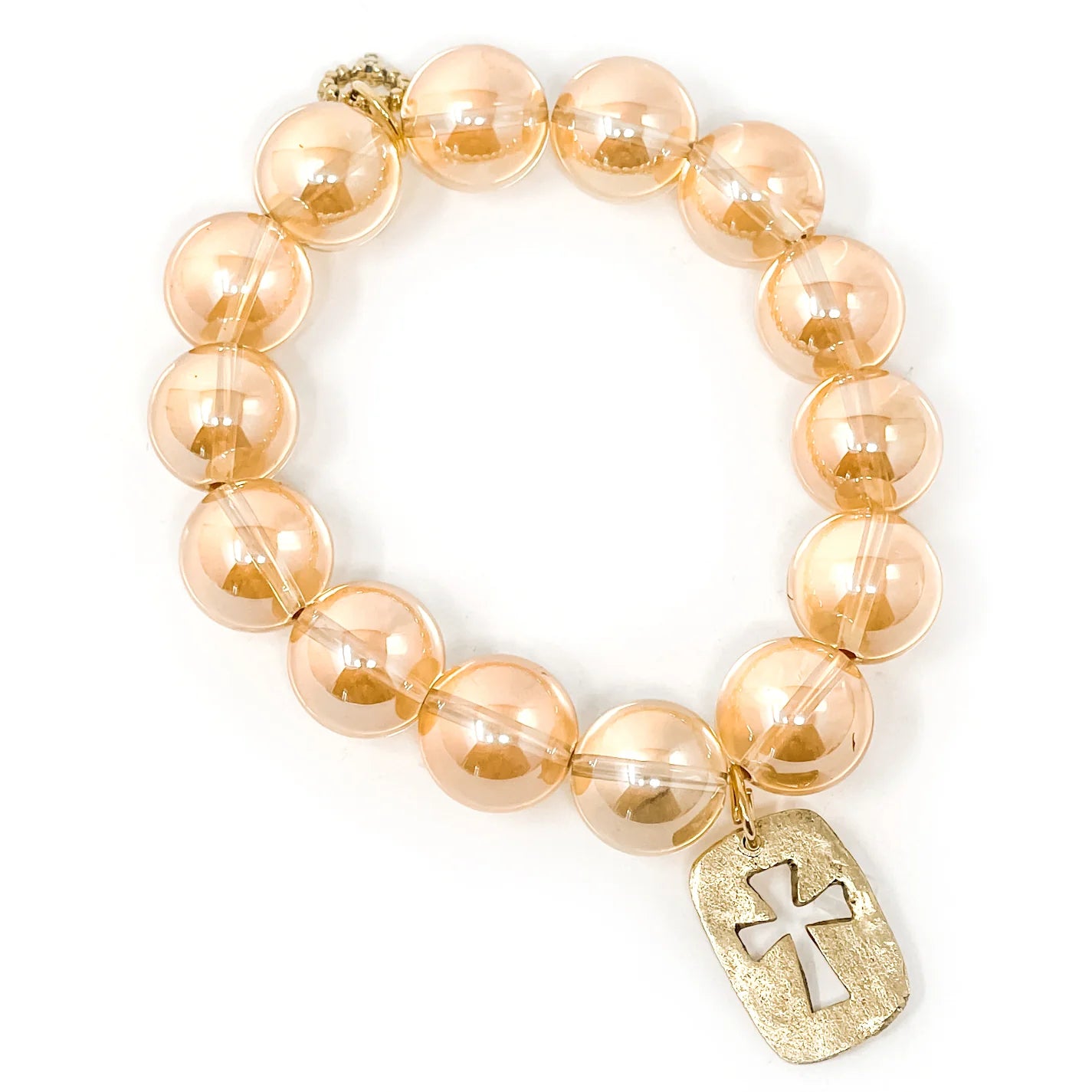 Load image into Gallery viewer, POWERBEADS BY JEN Iridescent Gold Quartz with Gold Open Cross
