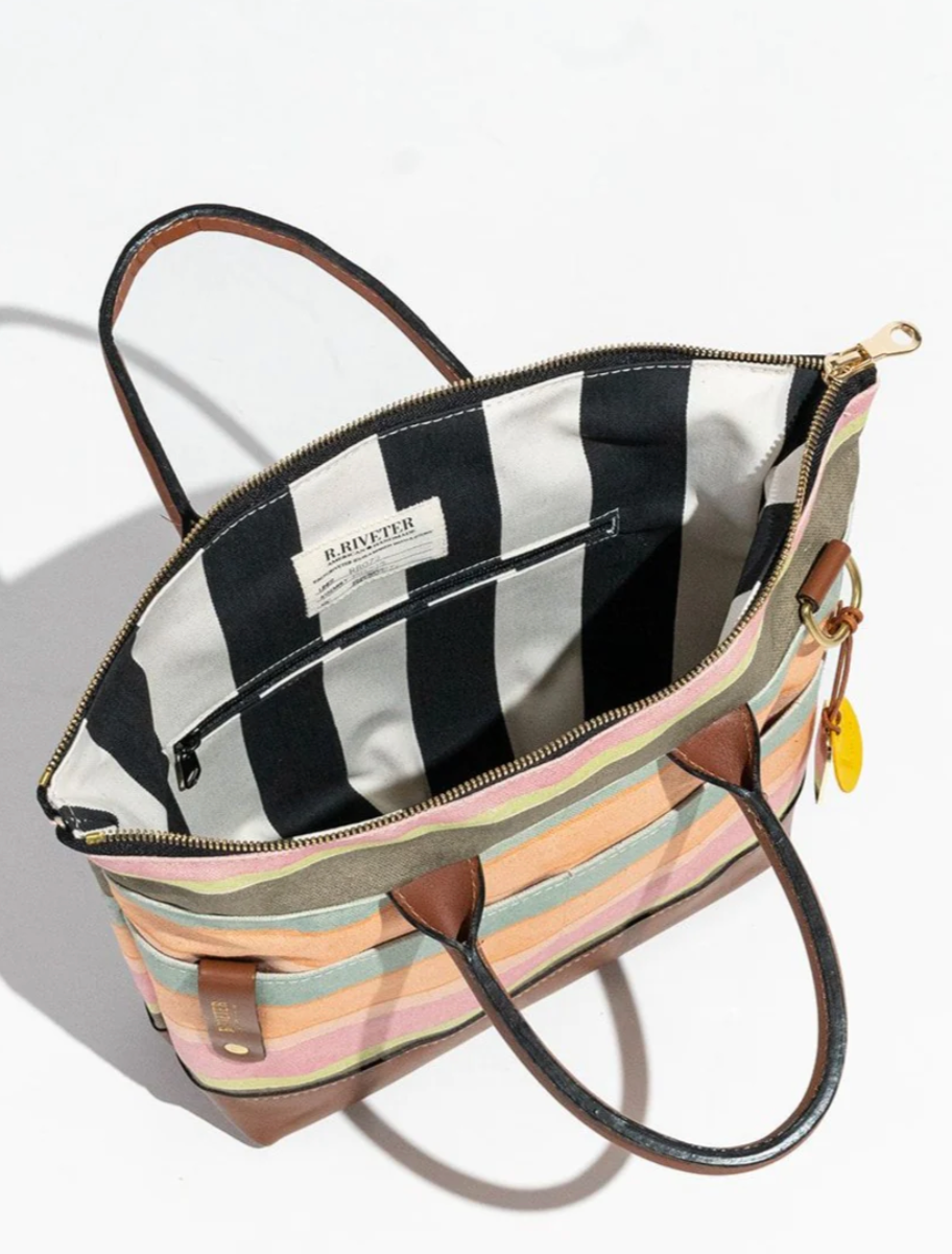 R. RIVETER Otto Sunset Stripe Printed Canvas + Tan Leather