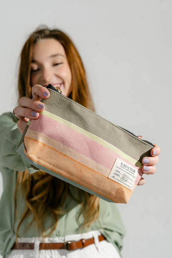 Load image into Gallery viewer, R. RIVETER Lucy Canvas Zipper Pouch - sunset stripe

