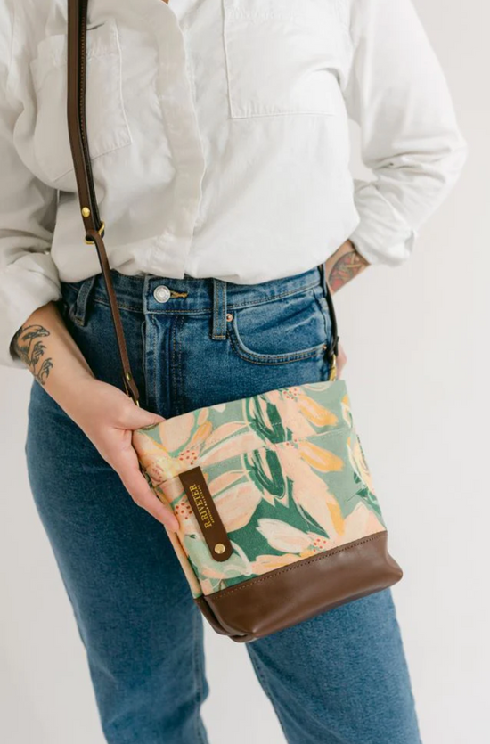 Load image into Gallery viewer, R. RIVETER Taffy Printed Canvas Bucket Bag + Beige Webbed Guitar Strap - floral
