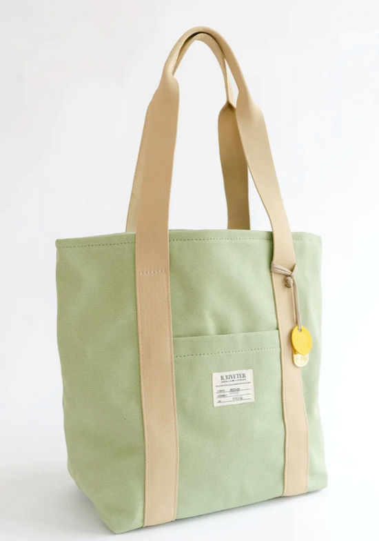 R.RIVETER Margot Canvas Tote + Classic Beige Webbed Strap - liberty green