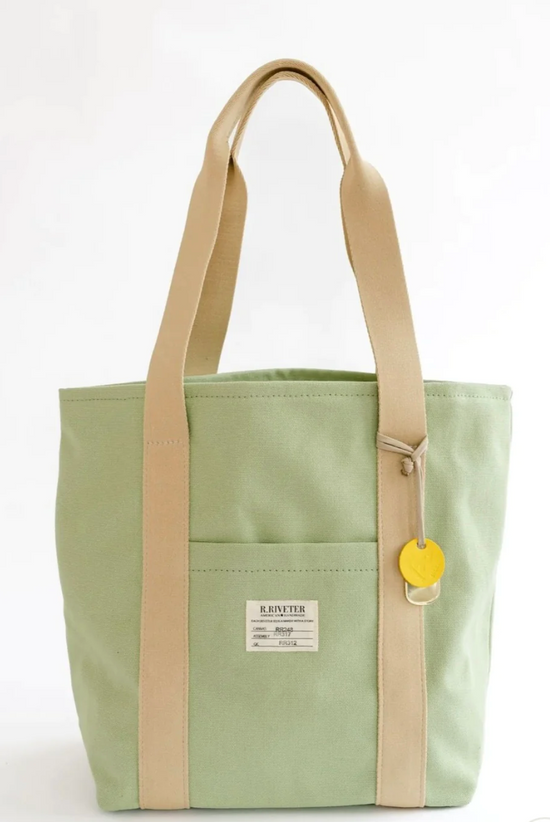 R.RIVETER Margot Canvas Tote + Classic Beige Webbed Strap - liberty green