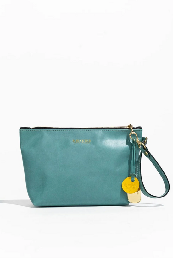 Load image into Gallery viewer, R. RIVETER Naomi Leather Clutch - Aqua Haze
