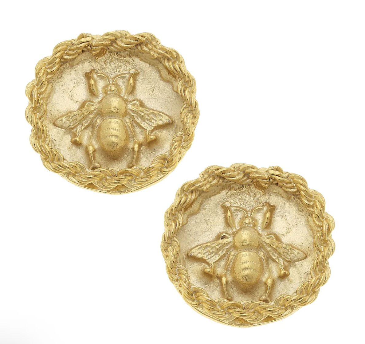 SUSAN SHAW Gold Bee Intaglio CLIP Earrings - gold