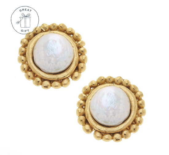SUSAN SHAW Gold with Coin Pearl Pierced Earrings - gold