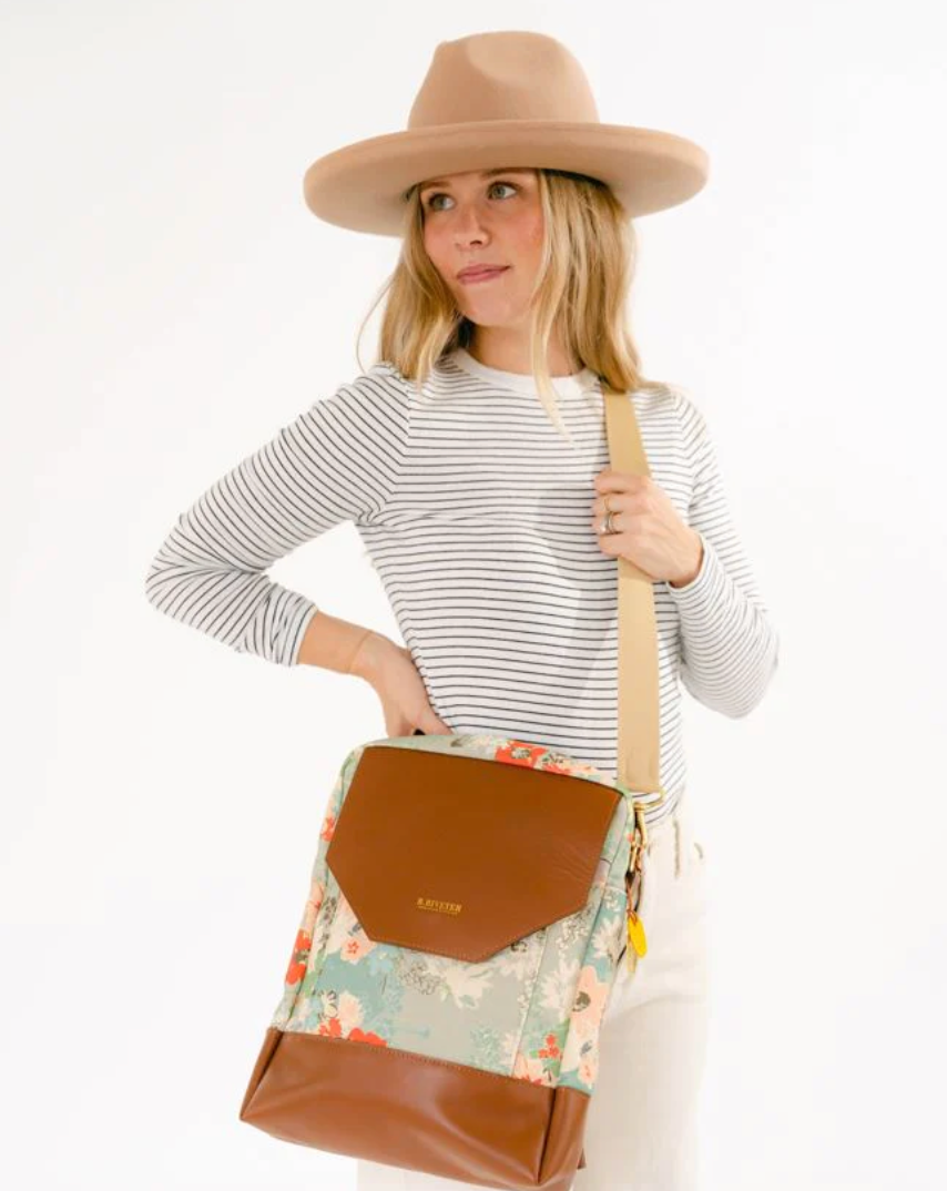 R. RIVETER Corbin Garden Bouquet Printed Canvas Tan Leather Glynis Closet