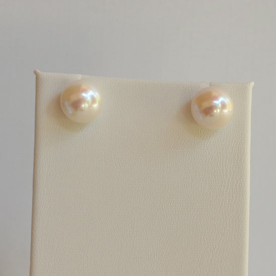 Medium Freshwater Pearl Stud Earrings - silver/white
