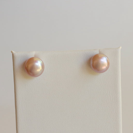Medium Freshwater Pearl Stud Earrings - silver/pink