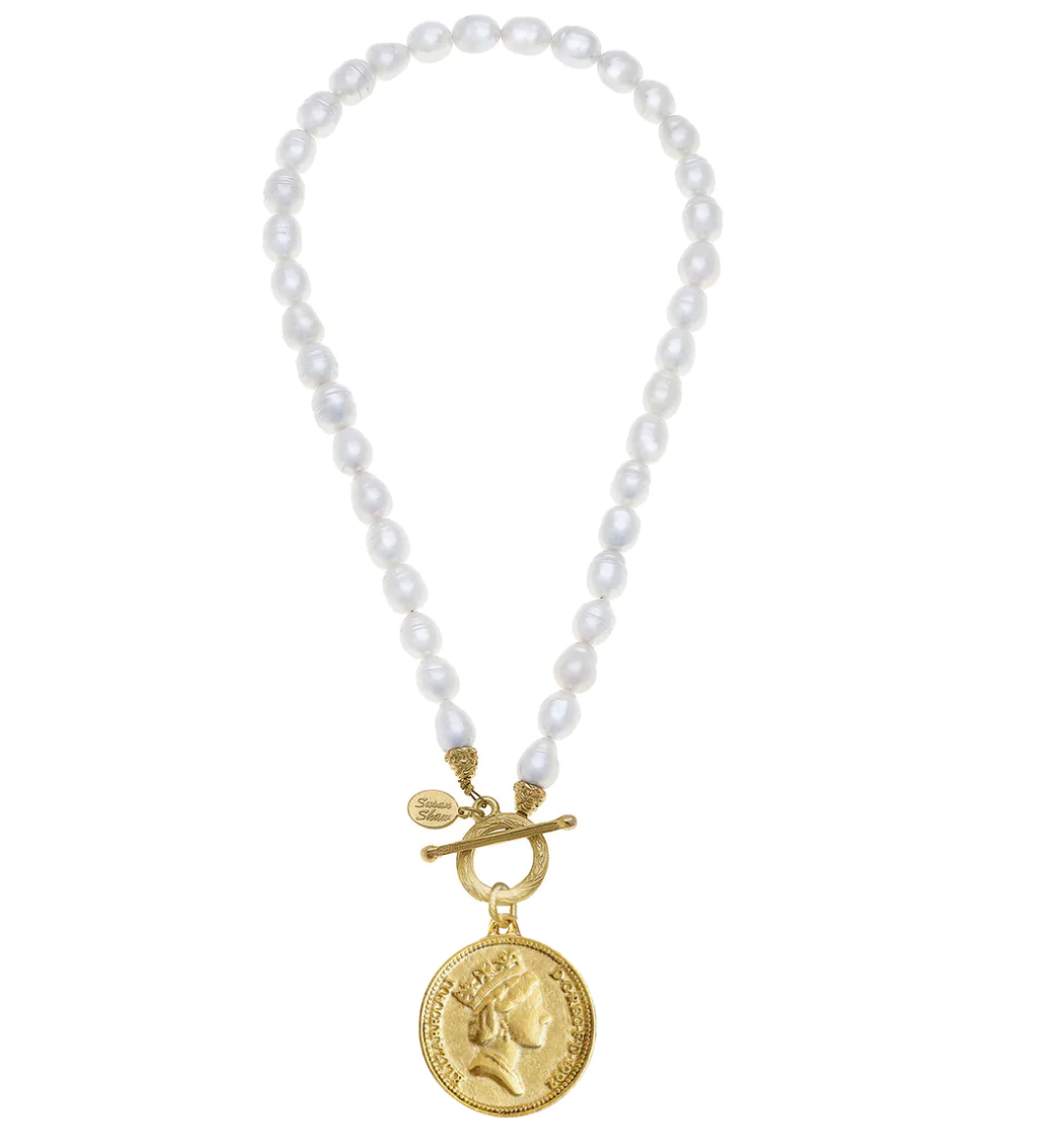 SUSAN SHAW Queen Elizabeth Coin Necklace - pearl